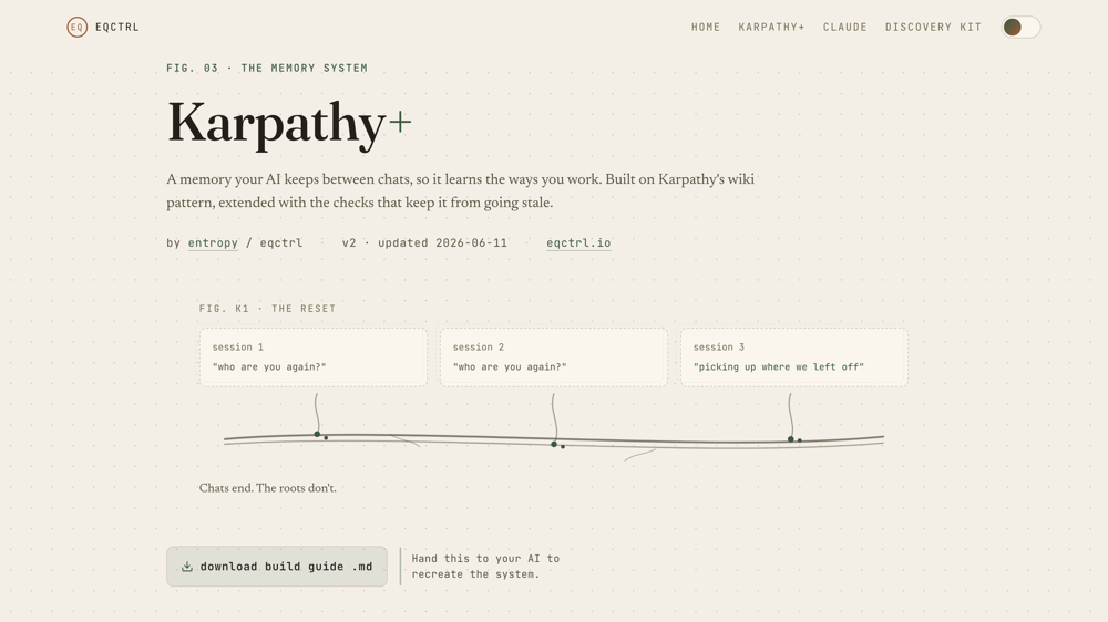 The Karpathy+ memory-system guide page